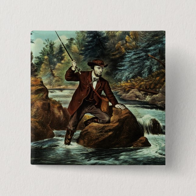 Brook Trout Fishing - An Anxious Moment, 1862 Button (Front)