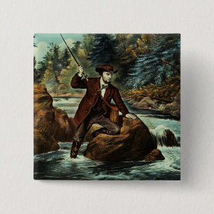 Brook Trout Fishing - An Anxious Moment, 1862 Button