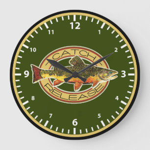 Brook Trout Fly Fishing Catch and Release Angler's Large Clock