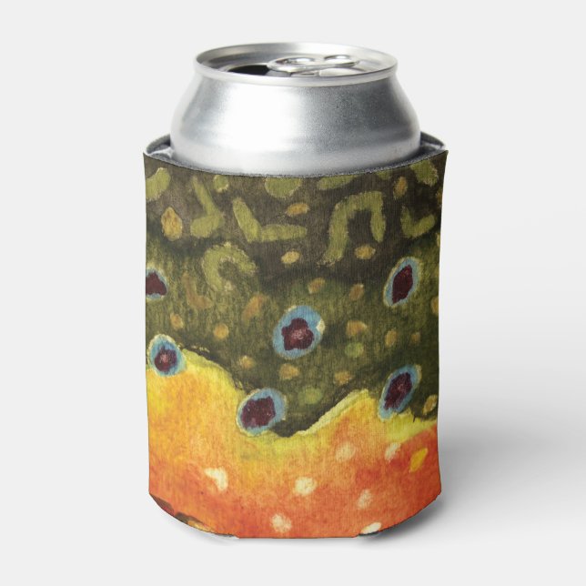 Brook Trout Fly Fishing Ichthyologist Angler's Can Cooler (Can Front)