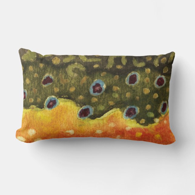 Brook Trout Fly Fishing Ichthyologist Angler's Lumbar Pillow (Front)