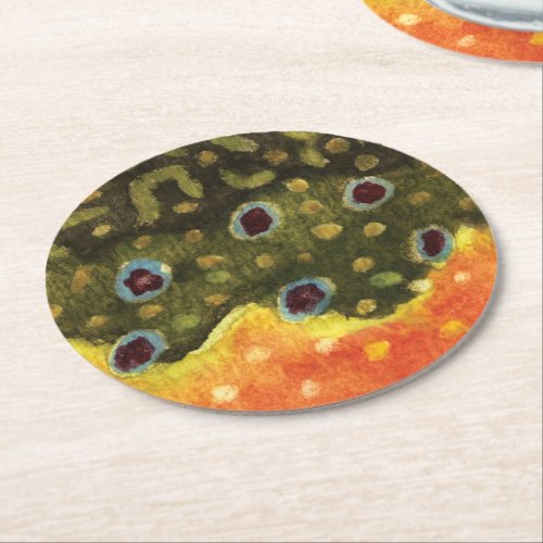 Brook Trout Fly Fishing Ichthyologist Anglers Round Paper Coaster