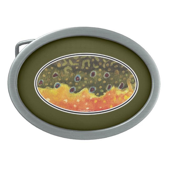 Brook Trout Fly Fishing Oval Belt Buckle (Front)