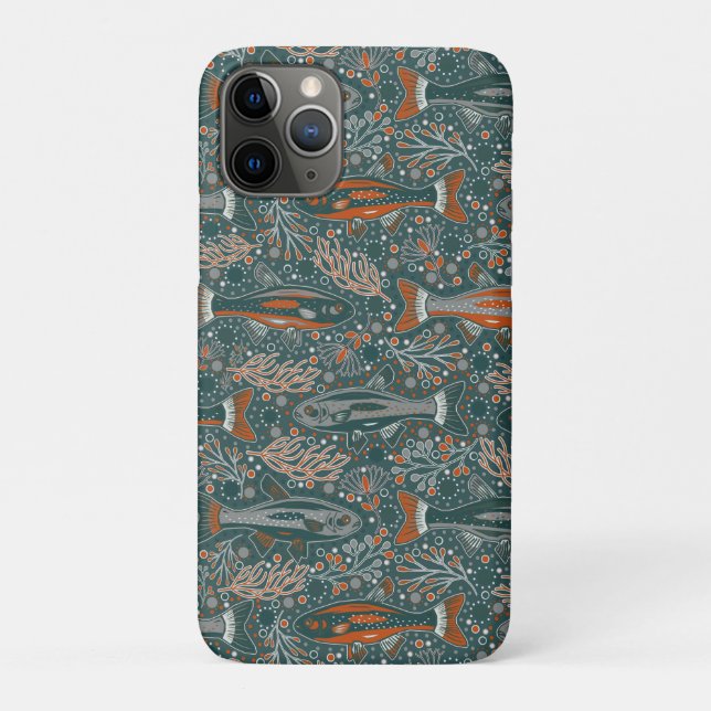 Brook Trout - Gray, Orange, on Turqoise - NH Fish Case-Mate iPhone Case (Back)