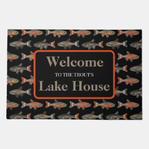 Brook Trout Gray Orange on Turquoise Lake House Doormat