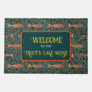 Brook Trout Gray Orange on Turquoise Lake House Doormat