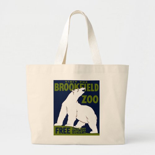 Brookfield Zoo Federal Art Program Poster 1936 Large Tote Bag