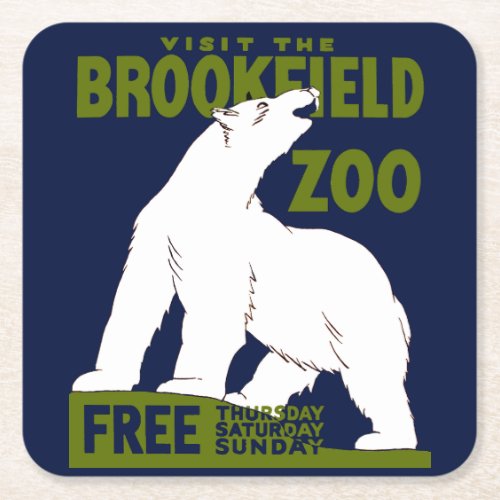 Brookfield Zoo Federal Art Program Poster 1936 Square Paper Coaster