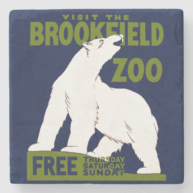 Brookfield Zoo, Federal Art Program Poster 1936 Stone Coaster (Front)