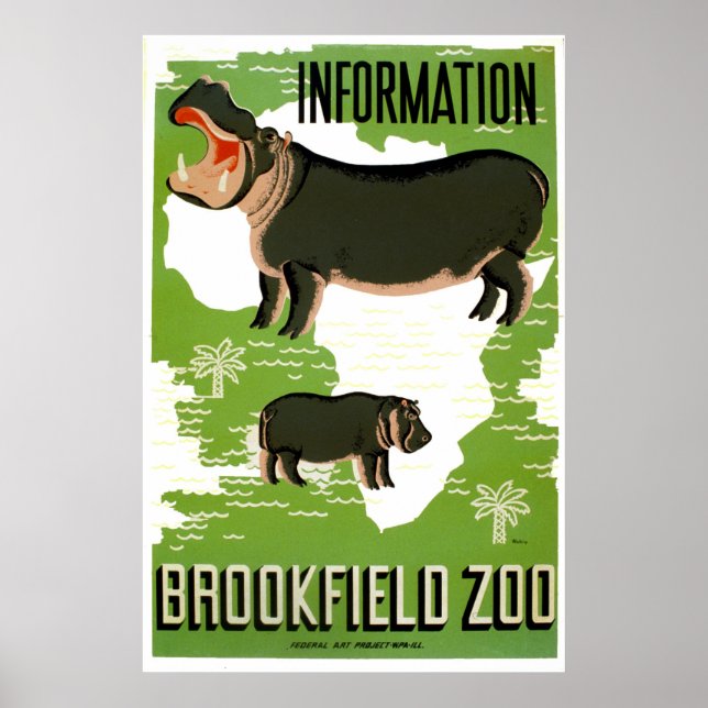 Brookfield Zoo Hippopotamus Vintage Poster (Front)