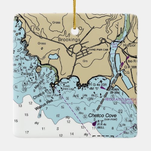Brookings OR Nautical Chart Ceramic Ornament