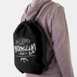Brooklin Urban Typograhy Drawstring Backpack