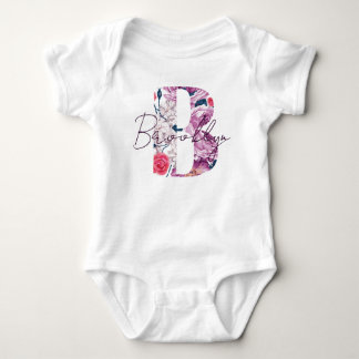 Brooklyn Baby Name Flower Script Vintage Floral B Bodysuit