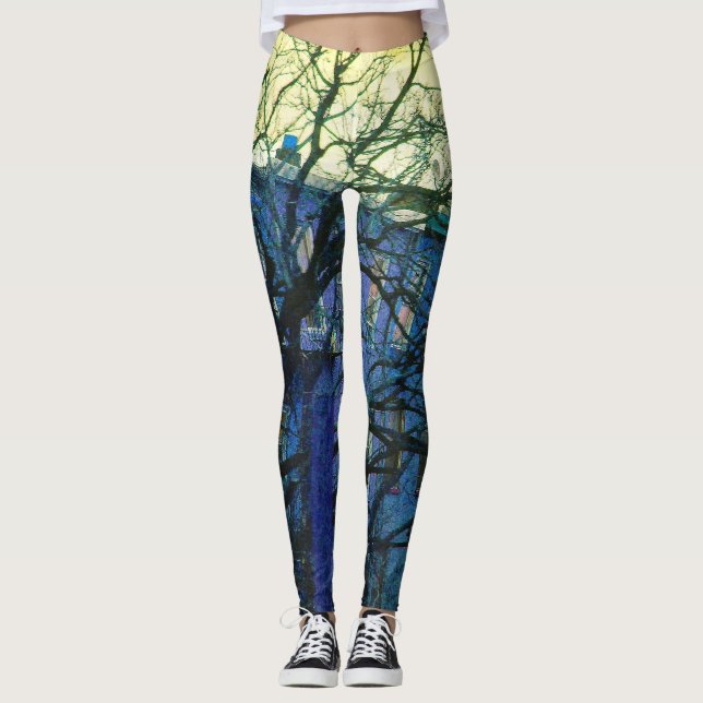 Brooklyn Blues Yoga Exercise Running Leggings (Front)