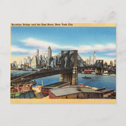 Brooklyn Bridge and East River New York City NY Postcard