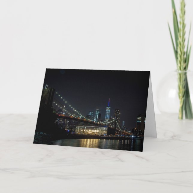 Brooklyn Bridge and Freedom Tower At Night Card (Front)