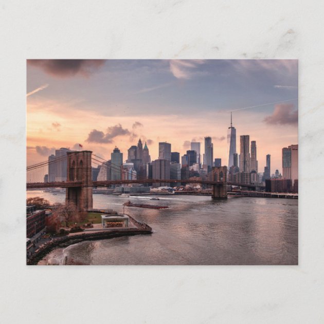 World Trade Center Brooklyn Bridge Postcard Statue of Liberty New York City 