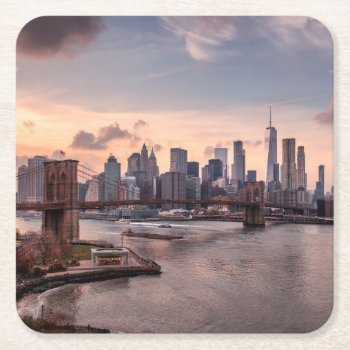 Brooklyn Bridge And Lower Manhattan Square Paper Coaster by iconicnewyork at Zazzle