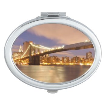 Brooklyn Bridge And Manhattan At Night. Mirror For Makeup by iconicnewyork at Zazzle