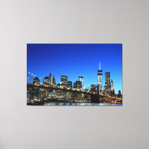 Brooklyn Bridge and Manhattan Skyline At Night, Ne Canvas Print