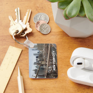 Brooklyn Bridge and New York City Skyline View Keychain