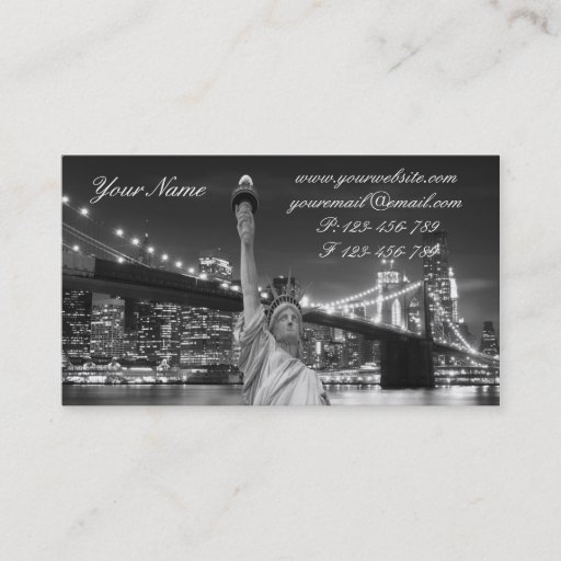 Customizable Brooklyn Bridge and The Statue of Liberty at Nigh Business Card Templates