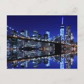 Brooklyn Bridge and The Statue of Liberty at Night Postcard