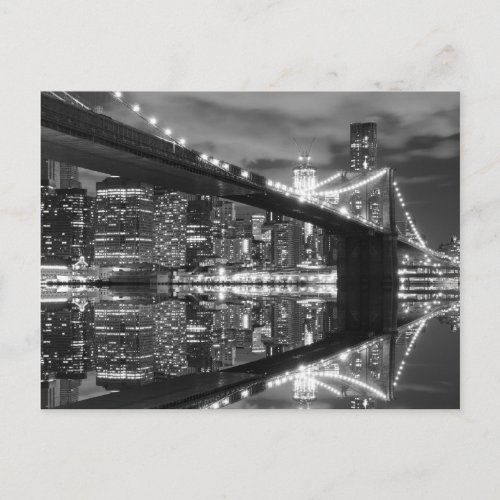 Brooklyn Bridge and The Statue of Liberty at Night Postcard