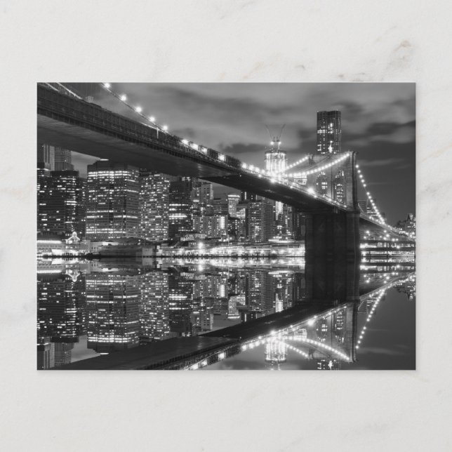 Brooklyn Bridge and The Statue of Liberty at Night Postcard (Front)