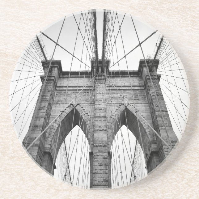 Brooklyn Bridge Architectural Black & White Photo Sandstone Coaster (Front)