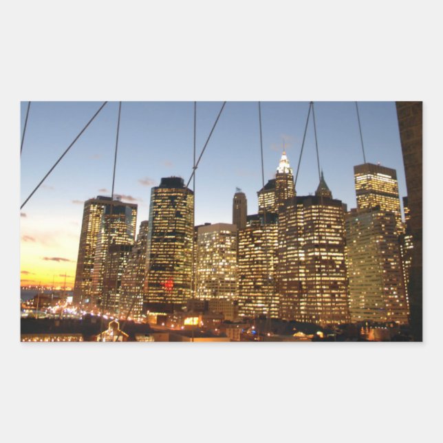 Brooklyn Bridge At Dusk With Manhattan Skyline Rectangular Sticker (Front)