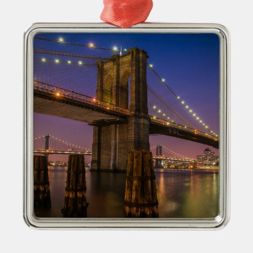 Brooklyn Bridge at Night in New York City USA Metal Ornament