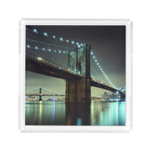 Brooklyn Bridge at night Manhattan Bridge Acrylic Tray