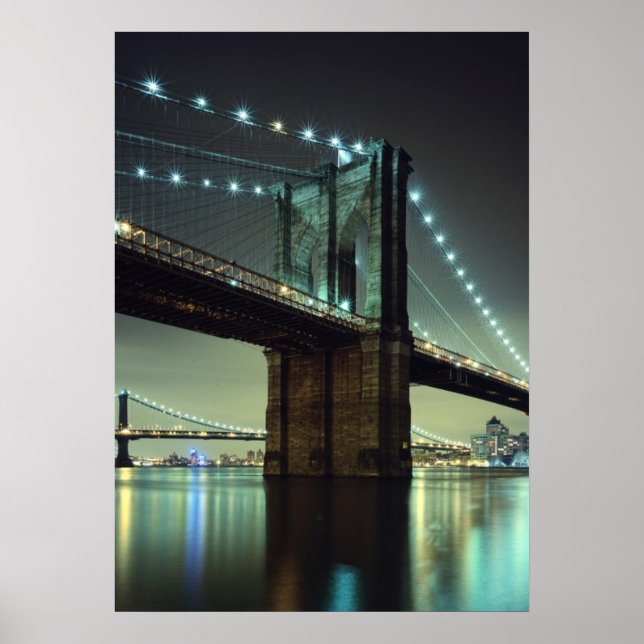 Brooklyn Bridge at night  Manhattan Bridge Poster (Front)