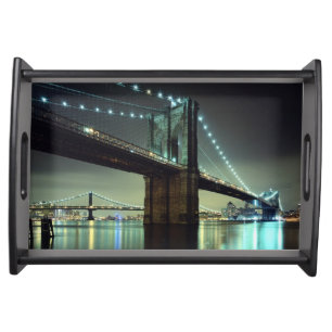 Brooklyn Bridge at night Manhattan Bridge Serving Tray