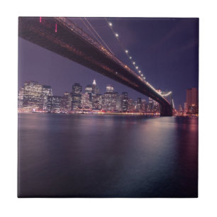 Brooklyn Bridge at Night, Manhattan Lights, NYC Ceramic Tile