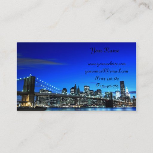 Customizable Brooklyn Bridge At Night, New York City Business Cards