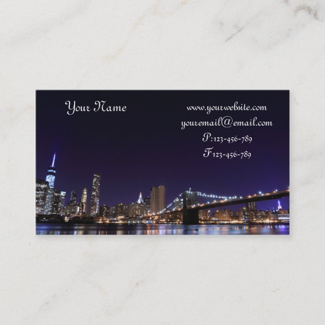 Brooklyn Bridge At Night, New York City Business Card (Front)