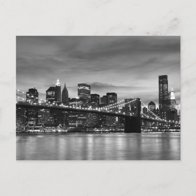 Brooklyn Bridge at Night, New York City Postcard (Front)