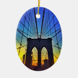 Brooklyn Bridge At Sunset Ceramic Ornament