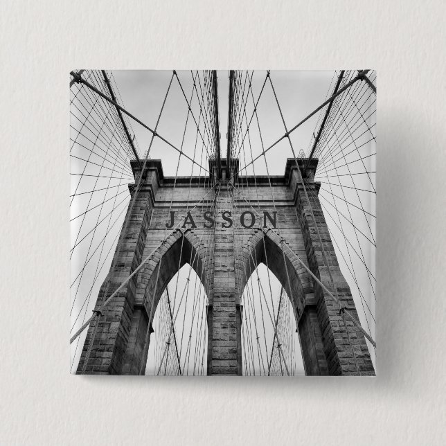 Brooklyn Bridge Black & White Photo Pinback Button (Front)