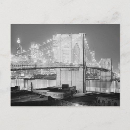 Brooklyn Bridge Black  White Postcard