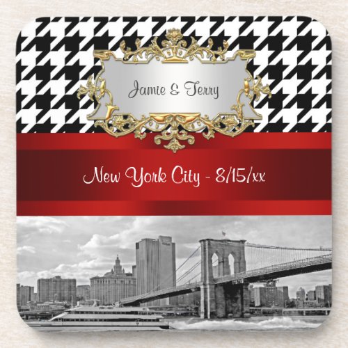 Brooklyn Bridge Blk Wht Houndstooth Coaster