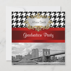 Brooklyn Bridge Blk Wht Houndstooth Graduation Invitation