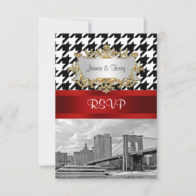 Brooklyn Bridge Blk Wht Houndstooth RSVP 1 Card (Front)