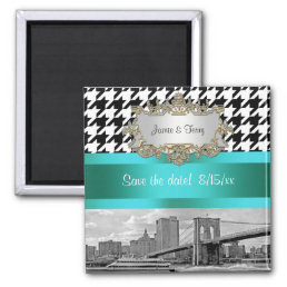 Brooklyn Bridge Blk Wht Houndstooth Save the Date Magnet