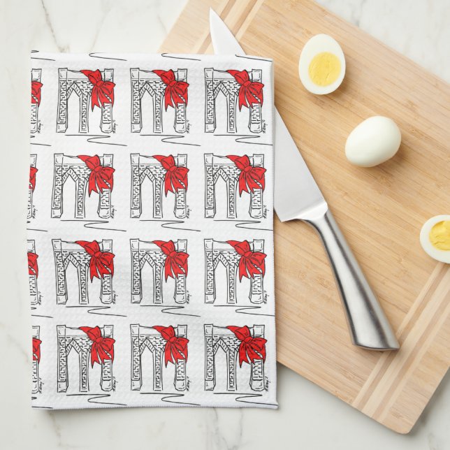 Brooklyn Bridge Bow NYC Christmas Holiday Landmark Towel (Quarter Fold)