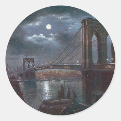 Brooklyn Bridge by Moonlight Classic Round Sticker