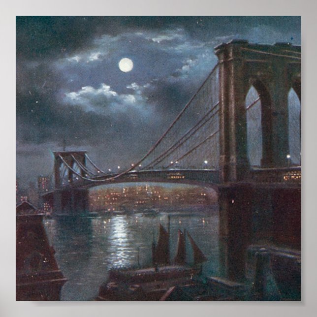 Brooklyn Bridge by Moonlight Poster (Front)