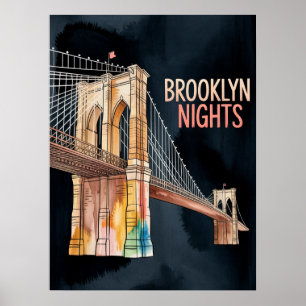 Brooklyn bridge by night in dumbo poster